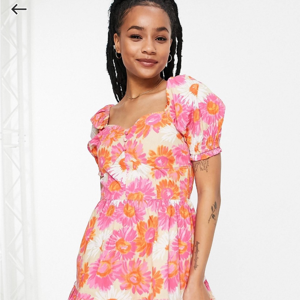 ASOS - Miss Selfridge Petite Dress US 8 / UK 12-Orange-pink-white - Picture 5 of 7